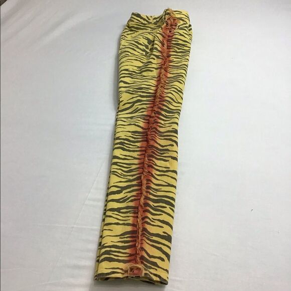 Current/Elliott Yellow Zebra Print Skinny Leg Jeans New With Tag Size 27 - Picture 12 of 15